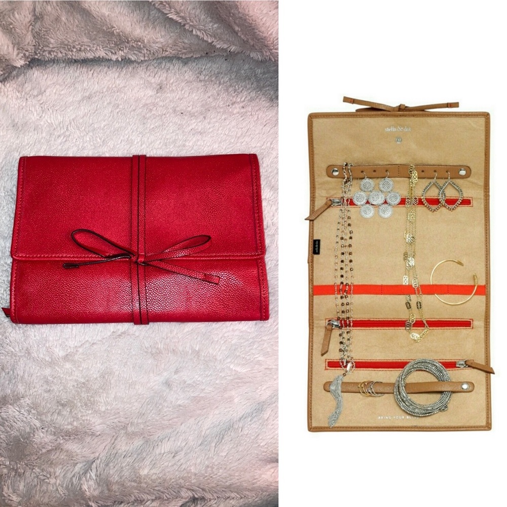 Stella & Dot Red & Tan Travel Jewelry Case